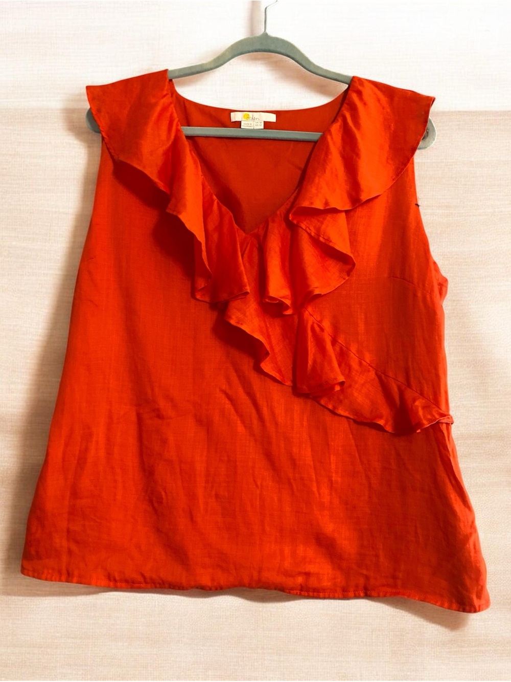 Boden Alicia Red Orange Ruffle V-Neck Sleeveless Blouse US 12 UK 16